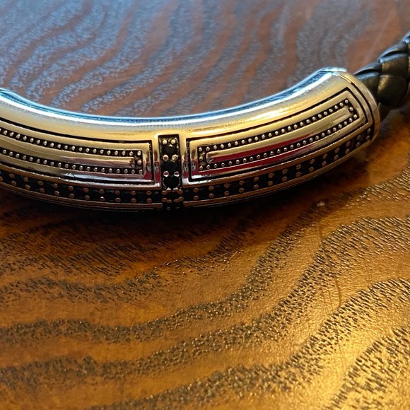 Stylish 925 Sterling Silver Leather Bracelet - Picture 3 of 14